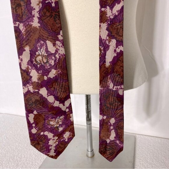 Vintage R. Andretti Burgundy Brown Abstract Print 100% Silk Tie - Picture 5 of 10